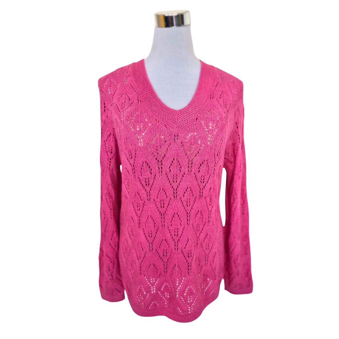Sweater Mujer Calado Fucsia Cuello V Talla Única