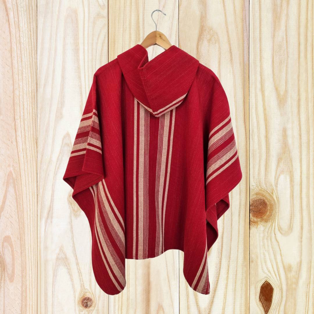 Capa Mujer Rojo Italiano con Capucha Tejido a Telar