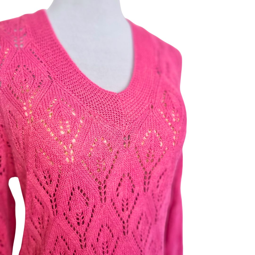 Sweater Mujer Calado Fucsia Cuello V Talla Única