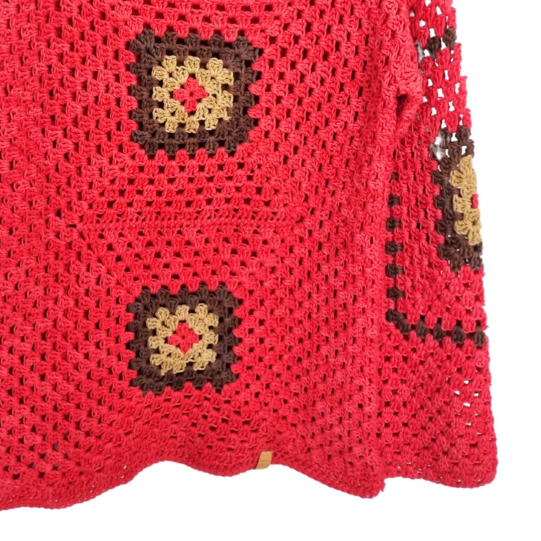Chaleco Mujer Cuadros Coral Cuello Bote Tejido a Mano