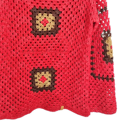 Chaleco Mujer Cuadros Coral Cuello Bote Tejido a Mano