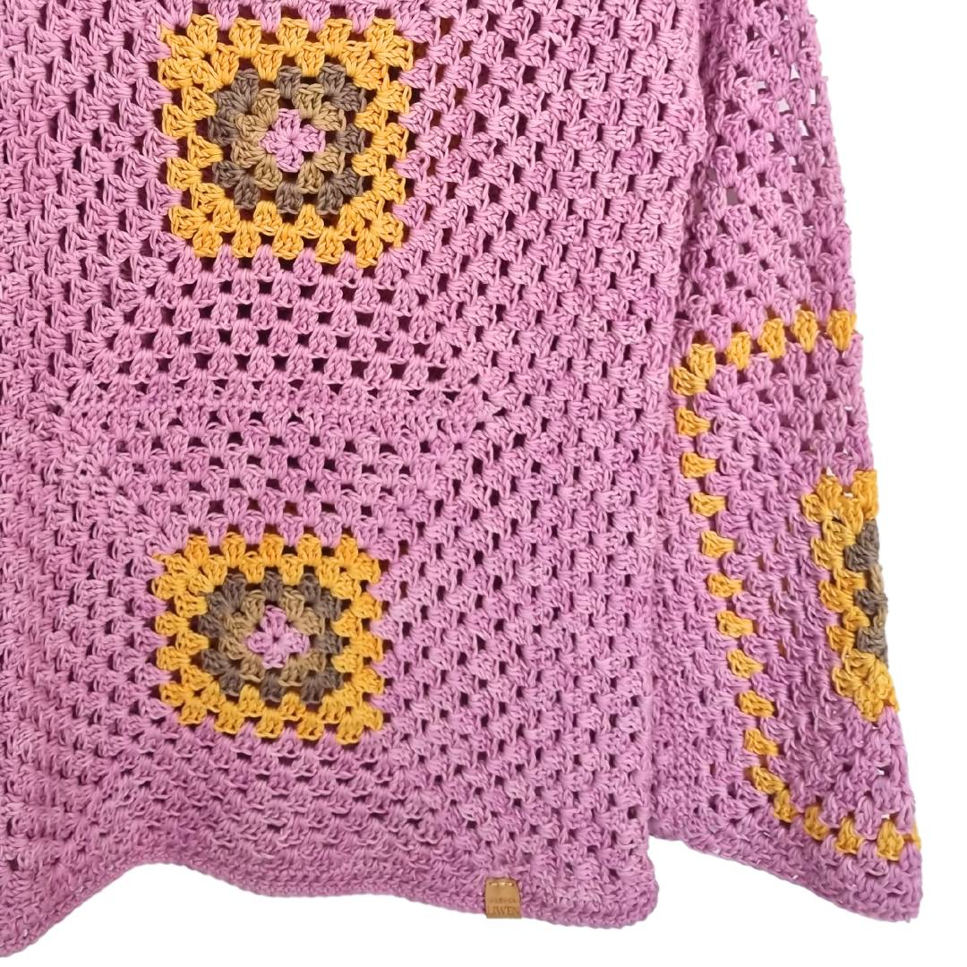 Chaleco Mujer Cuadros Rosado Cuello Bote Tejido a Mano