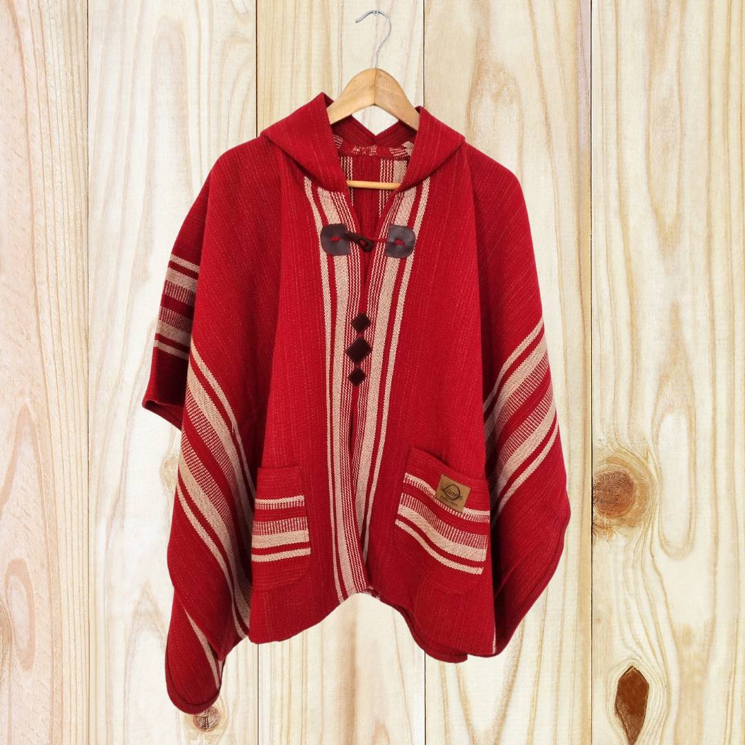 Capa Mujer Rojo Italiano con Capucha Tejido a Telar