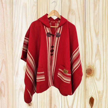 Capa Mujer Rojo Italiano con Capucha Tejido a Telar