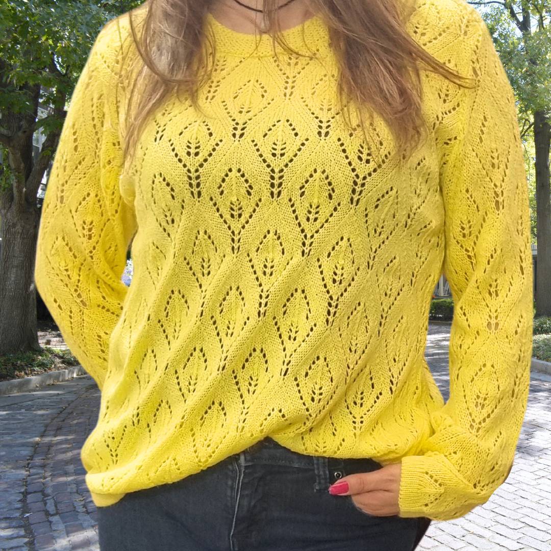 Sweater Mujer Calado Amarillo Cuello Mao Talla Única