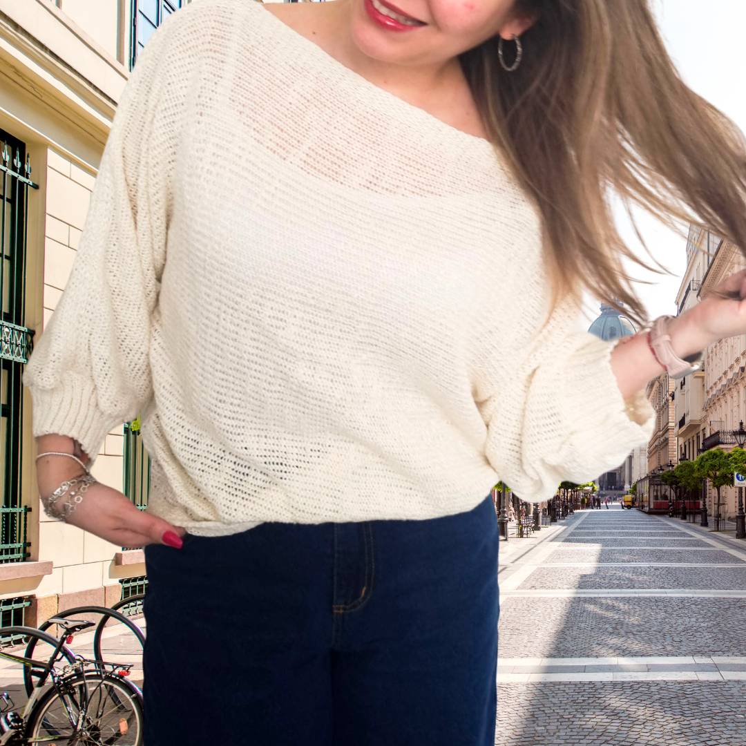 Sweater Mujer Flamé Crudo Cuello Bote Talla Única