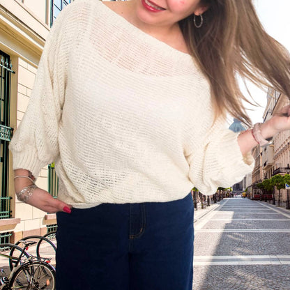 Sweater Mujer Flamé Crudo Cuello Bote Talla Única