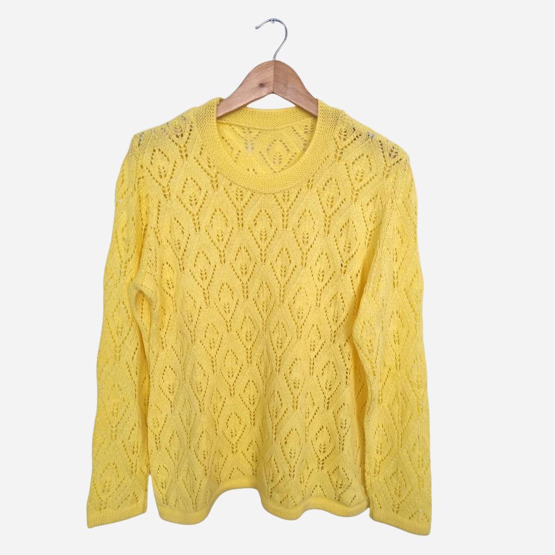 Sweater Mujer Calado Amarillo Cuello Mao Talla Única