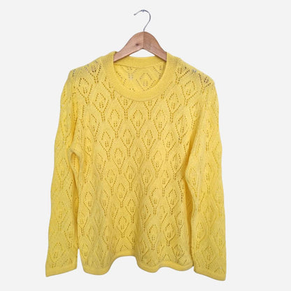 Sweater Mujer Calado Amarillo Cuello Mao Talla Única
