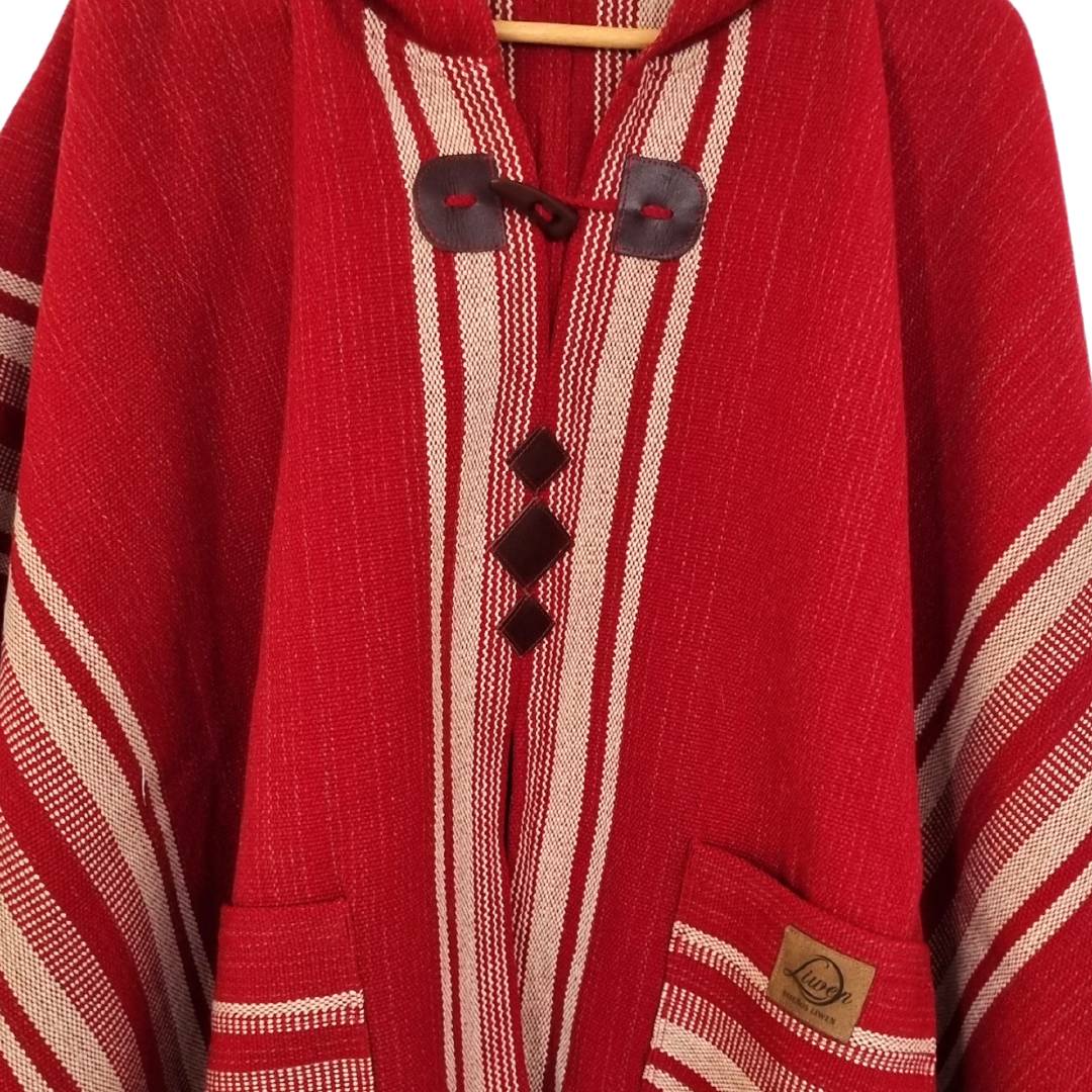 Capa Mujer Rojo Italiano con Capucha Tejido a Telar