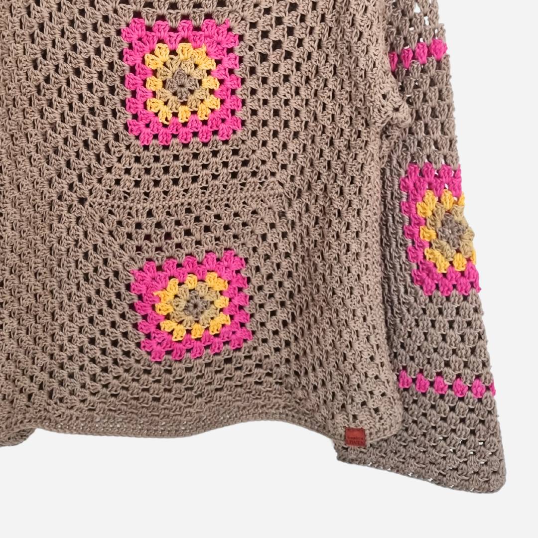 Chaleco Mujer Cuadros Visón Cuello Bote Tejido a Mano