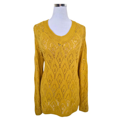 Sweater Mujer Calado Mostaza Cuello V Talla Única