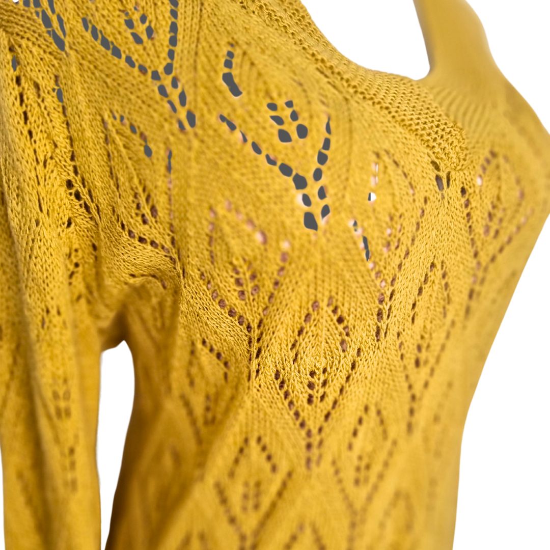 Sweater Mujer Calado Mostaza Cuello V Talla Única