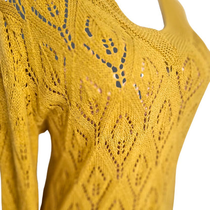 Sweater Mujer Calado Mostaza Cuello V Talla Única