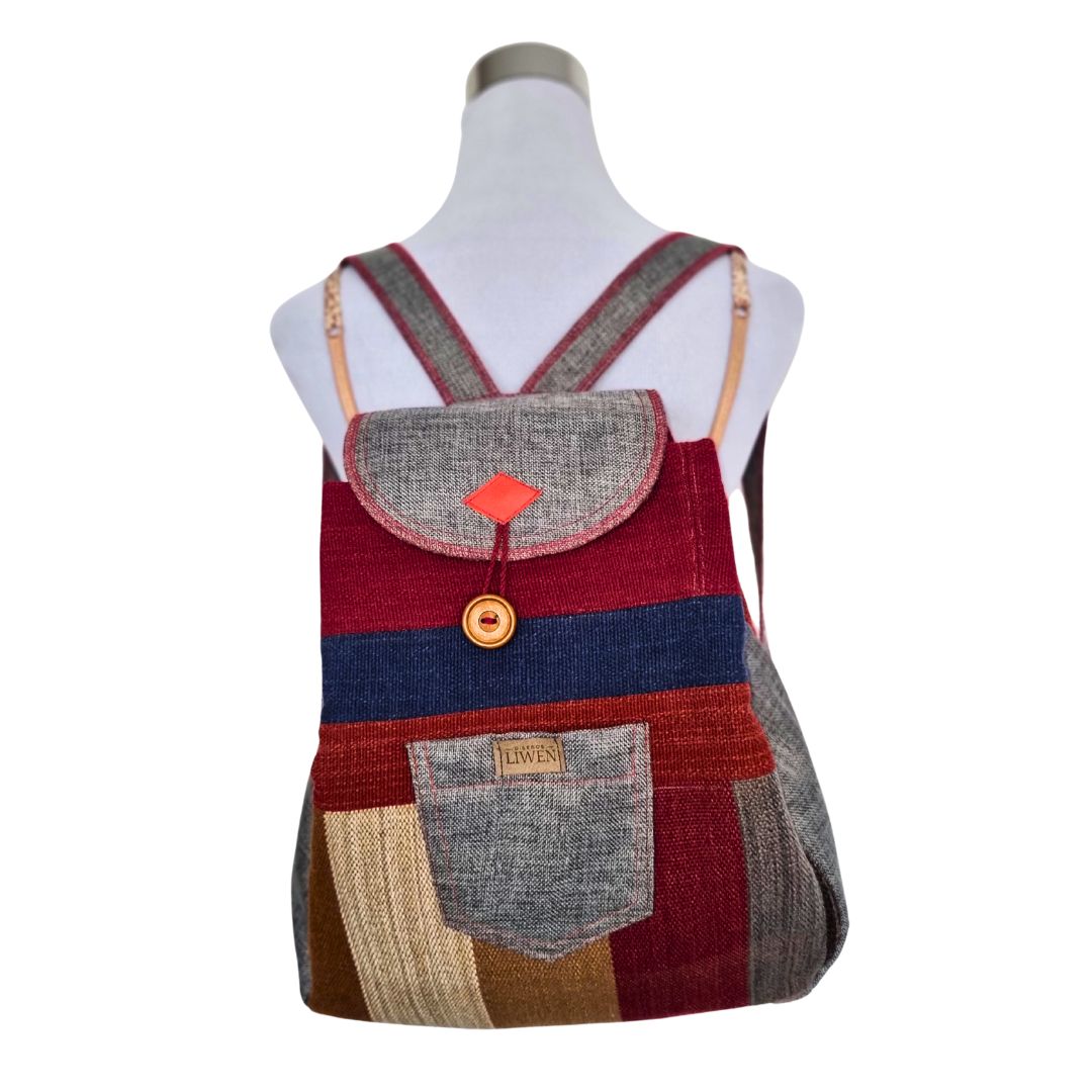 Mochila Rojo/Azul Tejida a Telar