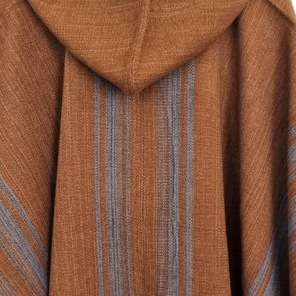 Poncho Mujer Café/Celeste con Capucha Tejido a Telar