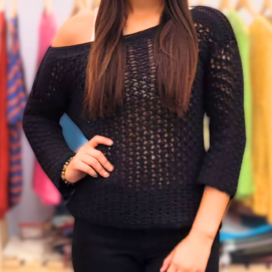 Chaleco Mujer Crochet Cuello Bote Tejido a Mano