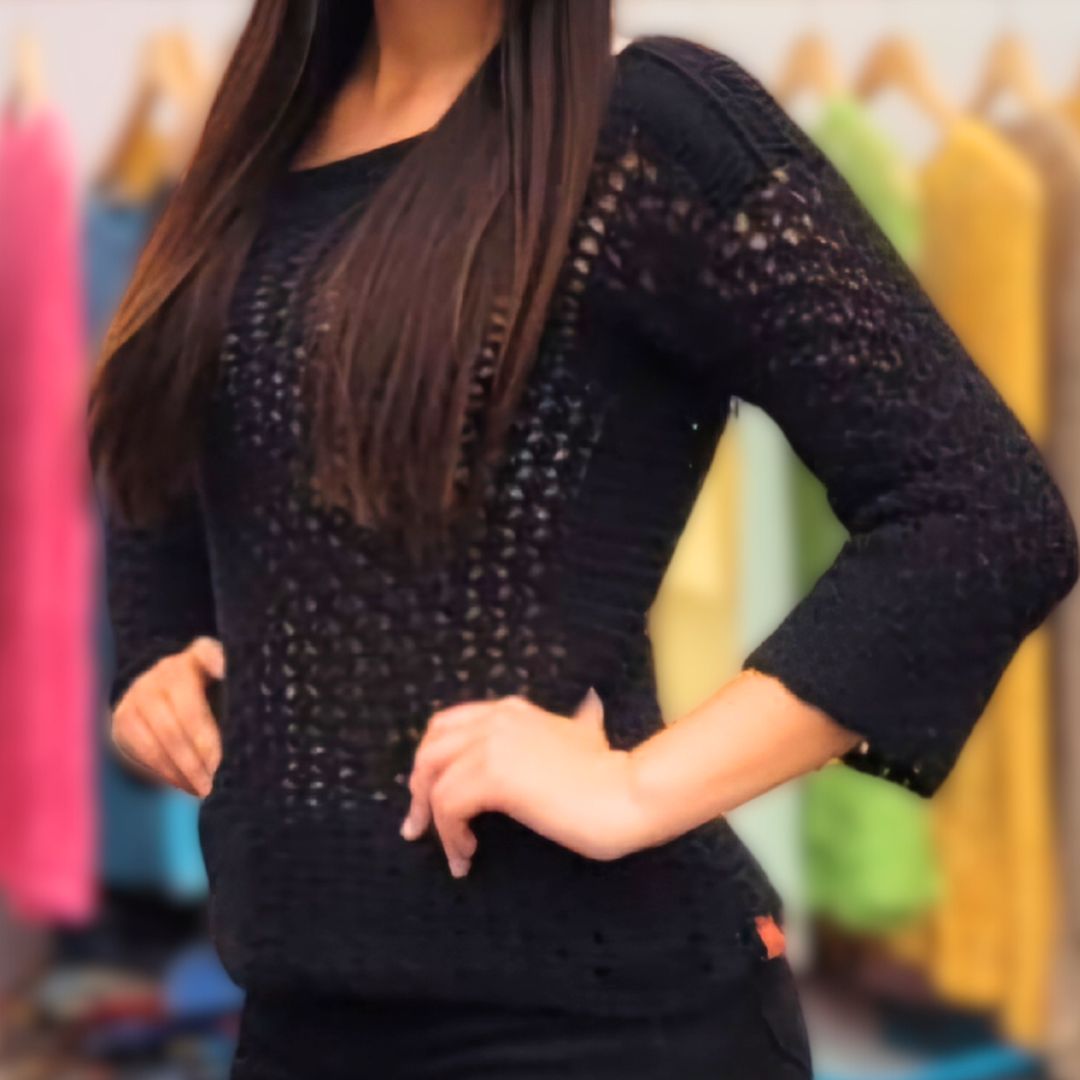 Chaleco Mujer Crochet Cuello Bote Tejido a Mano
