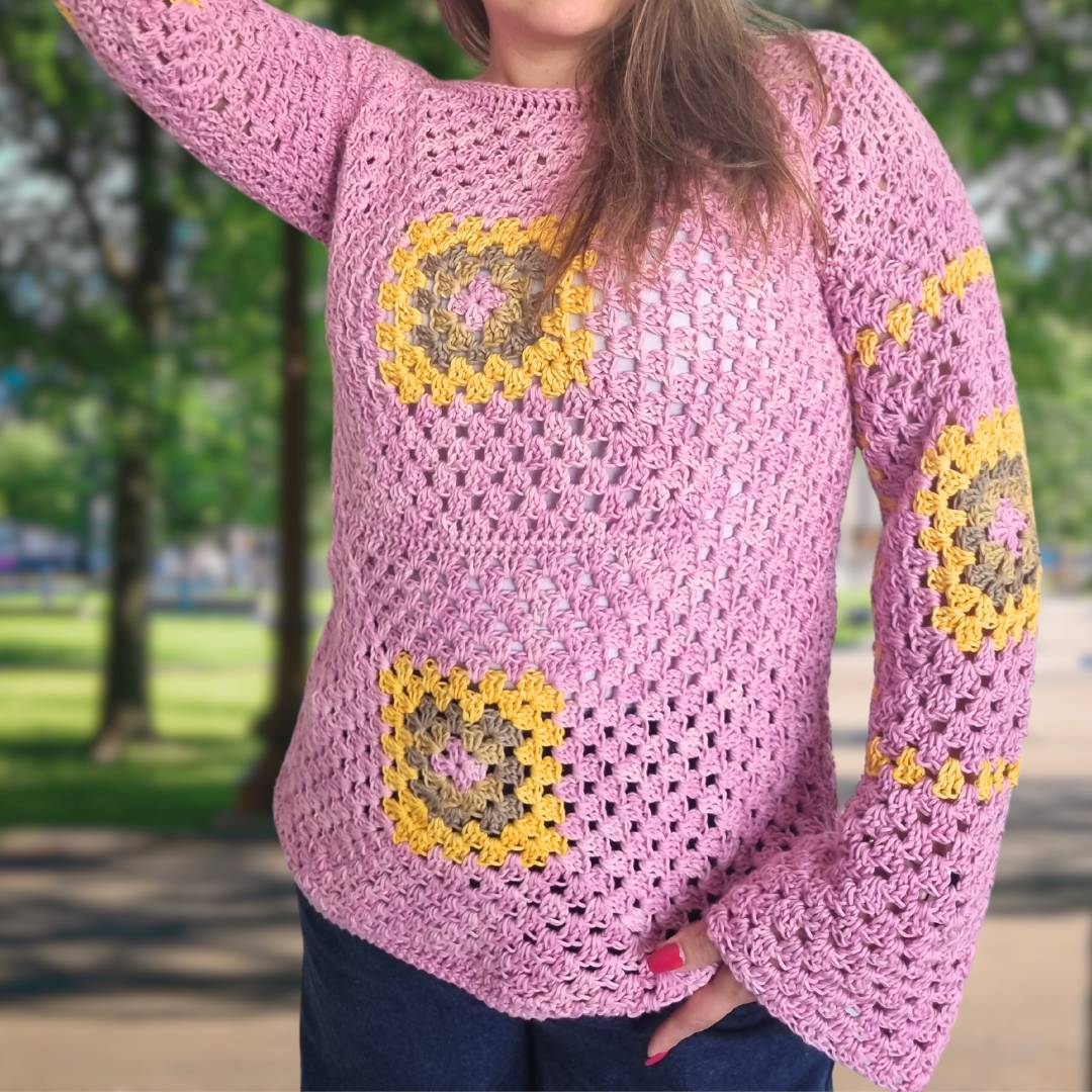 Chaleco Mujer Cuadros Rosado Cuello Bote Tejido a Mano