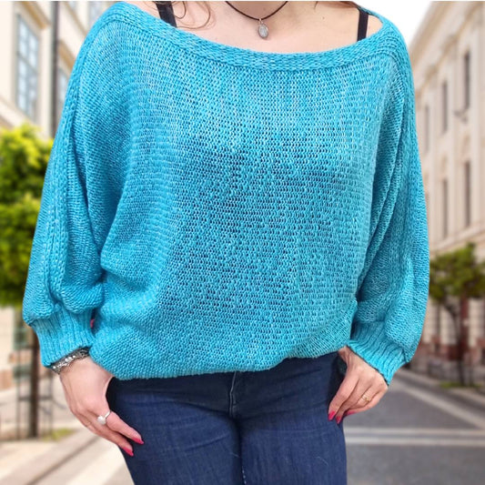 Sweater Mujer Flamé Turquesa Cuello Bote Talla Única
